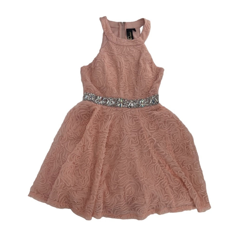Trixxi Pink High Neck Embellished Waist Mini Swing Dress Size 3 Women’s